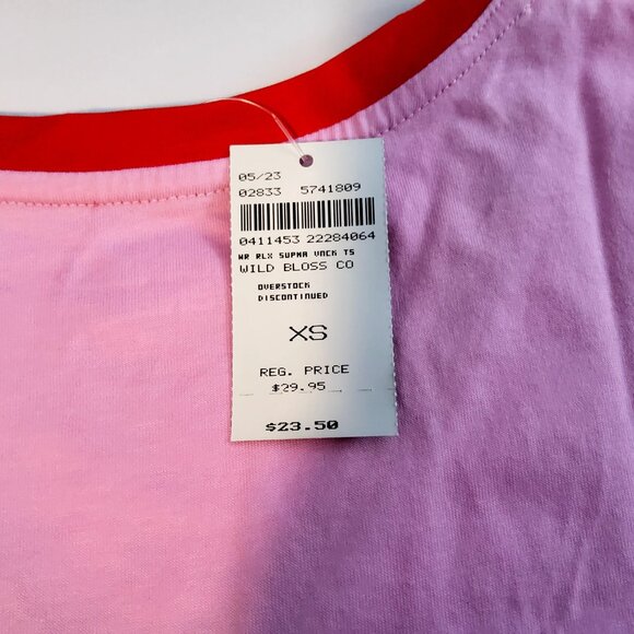 Lands End Womens V-Neck Colorblock T-Shirt Size XS  Pink & Red Cotton - Picture 7 of 7